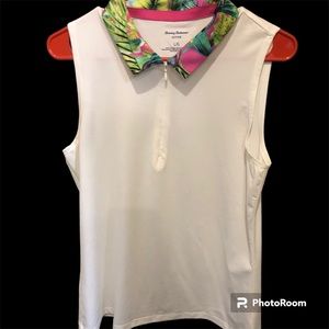 Tommy Bahama Active Golf 1/3 Zip Sleeveless Tropical Collared Top A